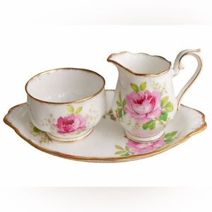 Royal Albert American Beauty Cream and Sugar and Serving Tray Bone China England